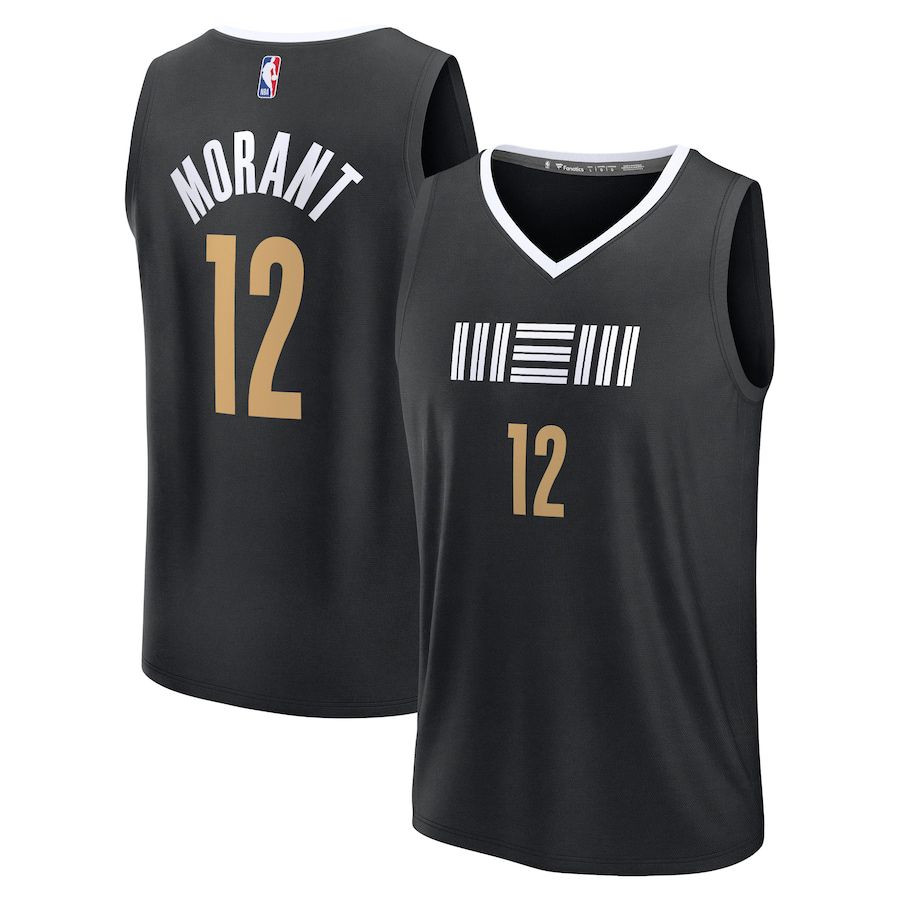 Men Memphis Grizzlies #12 Ja Morant Fanatics Branded Black City Edition 2023-24 Fast Break NBA Jersey
